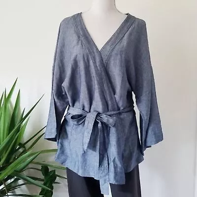 H By Halston Chambray Blue Wrap Top WITHOUT TIE • $15.75