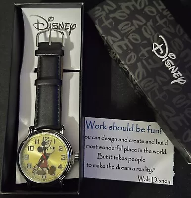 Men's  Vintage Mickey Mouse  Watch With Black Leather Band Disney 56109 Classic • $58.99