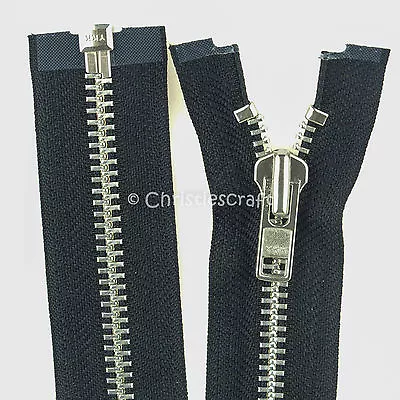 YKK Black Heavy Duty Metal Silver Teeth Open End Zip No 8  Choice Of Sizes  • £5.58