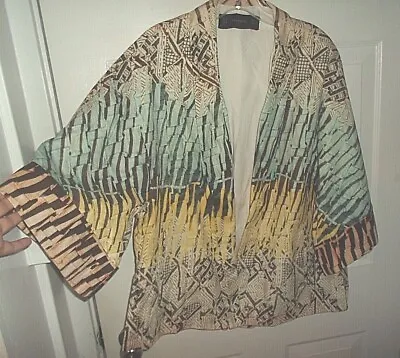 Zara Basic Open-Front Cotton Kimono-Style Jacket NWT Sz Med (runs Big) Turq/Brn • $49.99