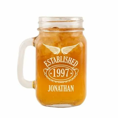 Personalised 18th Birthday Glass Mason Jar For Him Modern Glassware Keepsake • £16.99