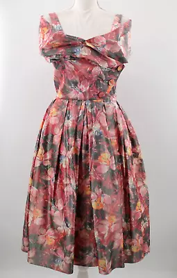 Vtg Women's 50s Pink & Gray Floral Formal Dress - AS IS- 1950s Sz M Suzy Perette • $59.99