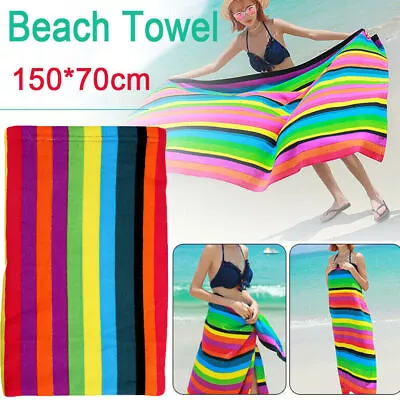 Striped Extra Large Microfibre Lightweight Beach Towel Quick Dry Travel Towel • £6.69