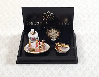 Dollhouse Vanity Set Make Up Nail Polish Clock Reutter Porcelain 1:12 Scale • $29.99