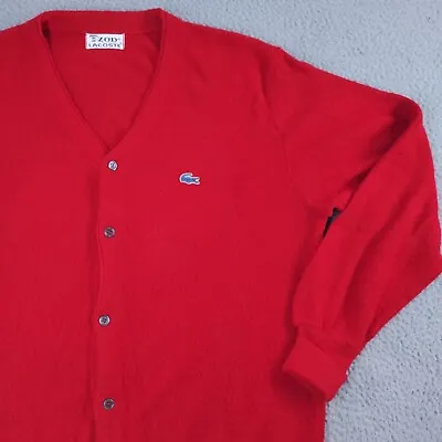 Vintage Izod Lacoste Cardigan Sweater Mens XL Red Blue Crocodile Logo USA • $26.88