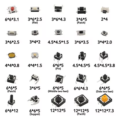 250 25Type Values Tactile Push Button Switch Micro Momentary Tact Assortment • $12.56