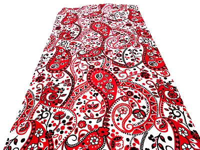 1960s Vintage Red & White Paisley Large Print Bandana Fabric Mod Retro Western • $4