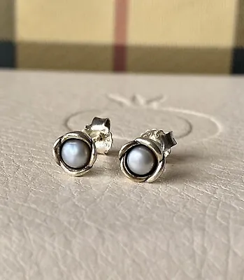 Genuine Pandora Flower Studs Grey Pearl Earrings My Wish 290157GP RARE • £49