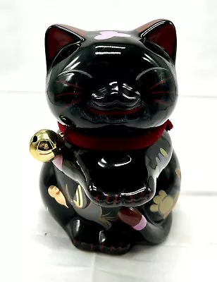 RARE Japanese Maneki Neko Black Lucky Cat Ceramic Bank Made In Japan • $60