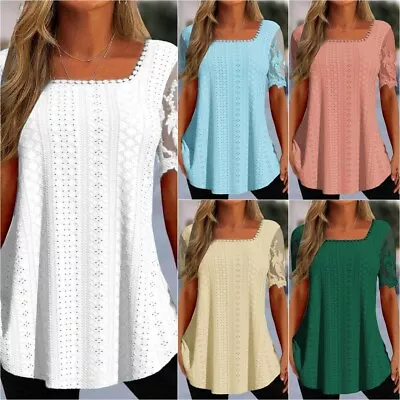 Ladies Holiday Long Tops Blouse Womens Casual Loose Square Collar Tee Plus Size • £9.55