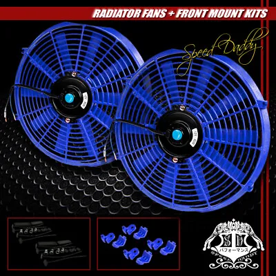 2x 14 Slim Pull/push 1730cfm 2250 Rpm Radiator/engine Cooling Fan+mount Kit Blue • $41.88