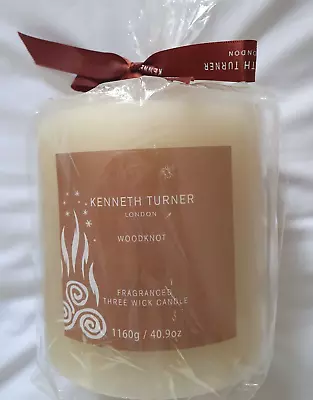 Kenneth Turner London Pillar Candle Woodknot Fragrance 3 Wick 1160g 40.9 Oz New • £34.99