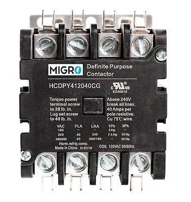 40 AMP Contactor 4 Pole Motor Lighting Refrigeration 30A 50A NEMA Coil 120V • $47.90