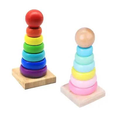 Wooden Baby Stacking Toy Rainbow Rings Stacker For Party Childrens Day Gifts • £8.27