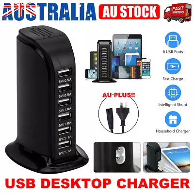 6 Port Charging Station Tool USB Desktop Charger Rapid Tower Power Adapter Black • $16.95