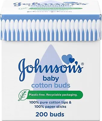 JOHNSONS Baby Cotton Buds Ear SWABS White Paper Sticks Q 200 PCS X 6- 1200 PCS • £12.99