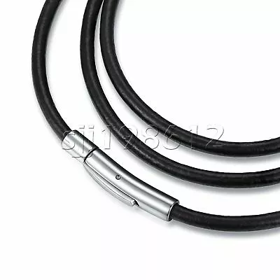 Women Men 3mm Black Rope Leather Cord Chain Necklace Stainless Steel Clasp 16-30 • $7.99