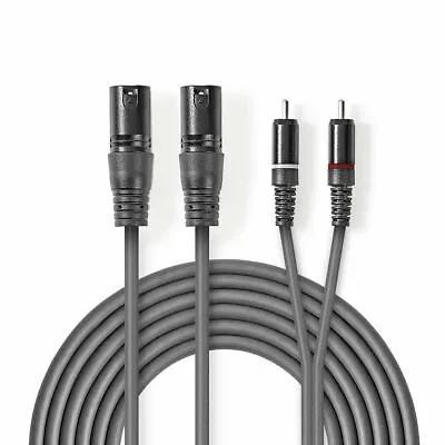 Nedis 2 X Male XLR To 2 X RCA Phono Plug Twin Lead Audio Signal Patch Cable 3m • £13.72