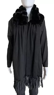 Genuine Mink Fur Tassel Cashmere  Stole Shawl Wrap Scarf Black • $99.99