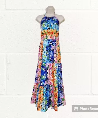 Lipsy Mary Katrantzou Bright Floral Print Tiered Halter Maxi Dress Size 12 BNWT  • $28.61