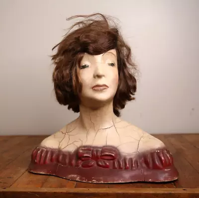 Vintage Mannequin Head Bust Beauty School Hair Wig Display Stand Art Deco Old • $489.99