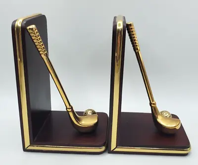 Vintage Golf Club & Ball Bookends House Of Lloyd  Wood Brass Clubs And Edging • $29.96