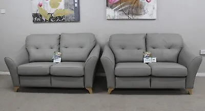 G Plan Hatton Cambridge Grey Leather X2 Static 2 Seater Sofas RRP £5796 • £1895