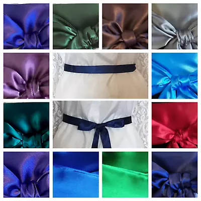 New 1” Wide Skinny Narrow Dark Satin Fabric Ribbon Style Sash Belt Self Tie Bow • £4.49