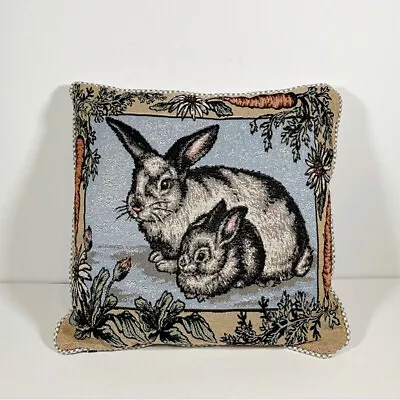 Antique Style Blue Tapestry Garden Rabbit Bunny Decorative Easter Throw Pillow • $24.99