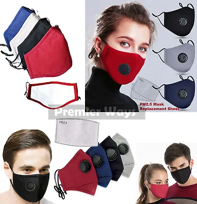 Unisex Cotton Fabric Face Mask Washable Reusable Air Valve & PM2.5 Filters • £3.89