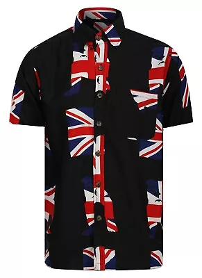 Mens Union Jack Shirt Flag King Charles Coronation Bunting T-shirt Bulldog Print • £12.99