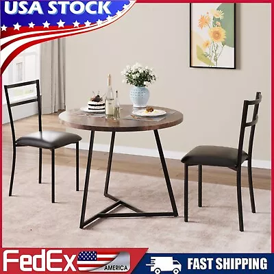 Dining Set Wood Top Round Table And 2 Upholstered Chairs For Small Space Kitchen • $109.99