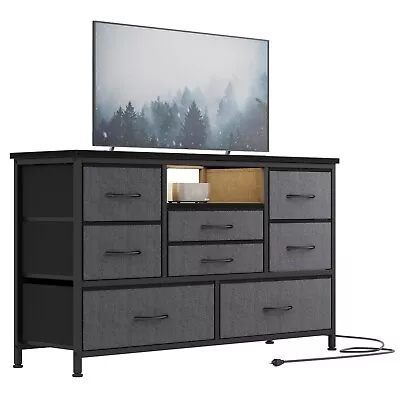 For 55'' TV Stand Dresser For Bedroom Wood Top Chest Of 8 Drawer With LED Lights • $109.99