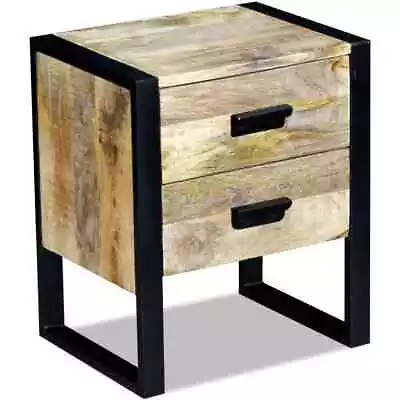 Side Table With 2 Drawers Solid Mango Wood 43x33x51 Cm • £150.99