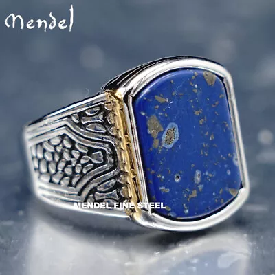 MENDEL Men Blue Lapis Lazuli Stone Ring For Men Stainless Steel Size 7 8 9 10-15 • $19.99