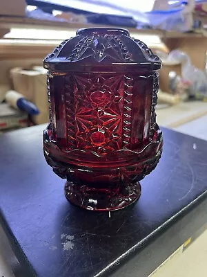 Vintage Indiana Glass Red Fairy Lamp Stars And Bars Candle Holder  • $29.99