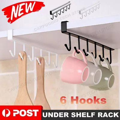 1-4X 6 Hooks Metal Under Shelf Hook Kitchen Cupboard Cabinet Mug Cup Rack Holder • $12.87