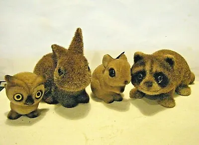 Josef Originals Japan Vintage 1960s Flocked Racoon Bunny Mouse Owl Figurines • $25