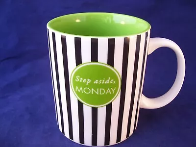  Step Aside Monday  Coffee Mug Stoneware Green Black Stripes 14oz • $12.76