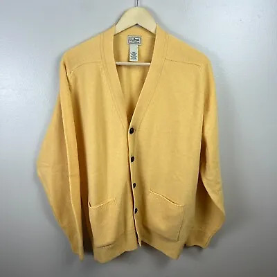 L.L. Bean Lambs Wool Cardigan Sweater Mens Size Medium Yellow Grandpa Buttons • $34.99