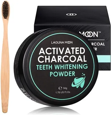 Lagunamoon Activated Charcoal Natural Teeth Whitening Powder With Bamboo Brush-  • £11.35