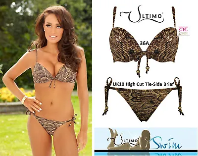 Ultimo Snake Print Triple Liquid Gel Padded Push-up Bikini 36A & 10 Tie Brief • £39