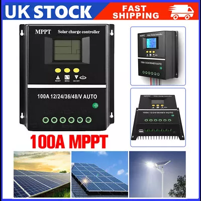 12V-48V 100A MPPT Solar Charge Controller DC 2 USB Solar Panel Charge Regulator • £33.97