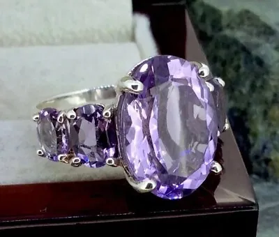 Stunning Vintage Sterling Silver 925 Natural Amethyst Cocktail Ring Size N • $99.46