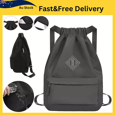 Backpack Sport Pack String Tote Gym Bag Cinch Sack School Drawstring Capacity AU • $16.91