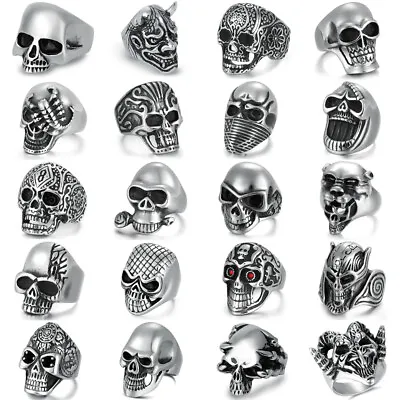 Stainless Steel Skull Rings For Men Punk Biker Male Hip Hop Jewelry Size 8-12 • $6.97