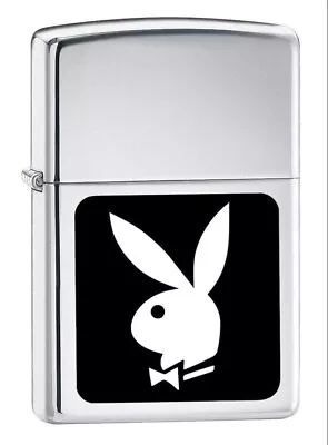 Vintage 2003 Chrome  Playboy Bunny  Logo Zippo Lighter W Silver Tin Box • $79.95