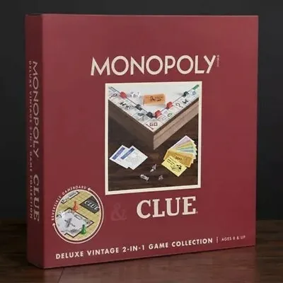 NEW! Monopoly & Clue 2 In 1 Deluxe Wooden Vintage Edition Wood  Board Game Set • $89.98