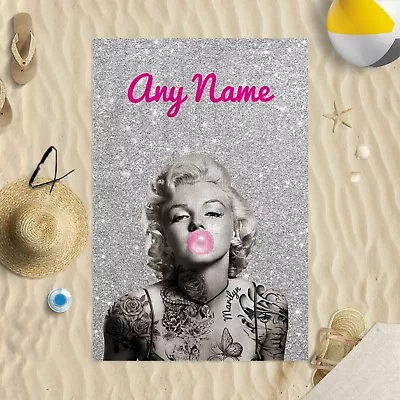 58x39  Personalised Tattooed Marilyn Monroe Pink Bubble Microfibre Beach Towel • $29.30