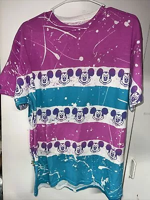 Vintage Mickey Mouse Tie Die Splatter All Over Print Shirt Single Stitch Disney  • $40